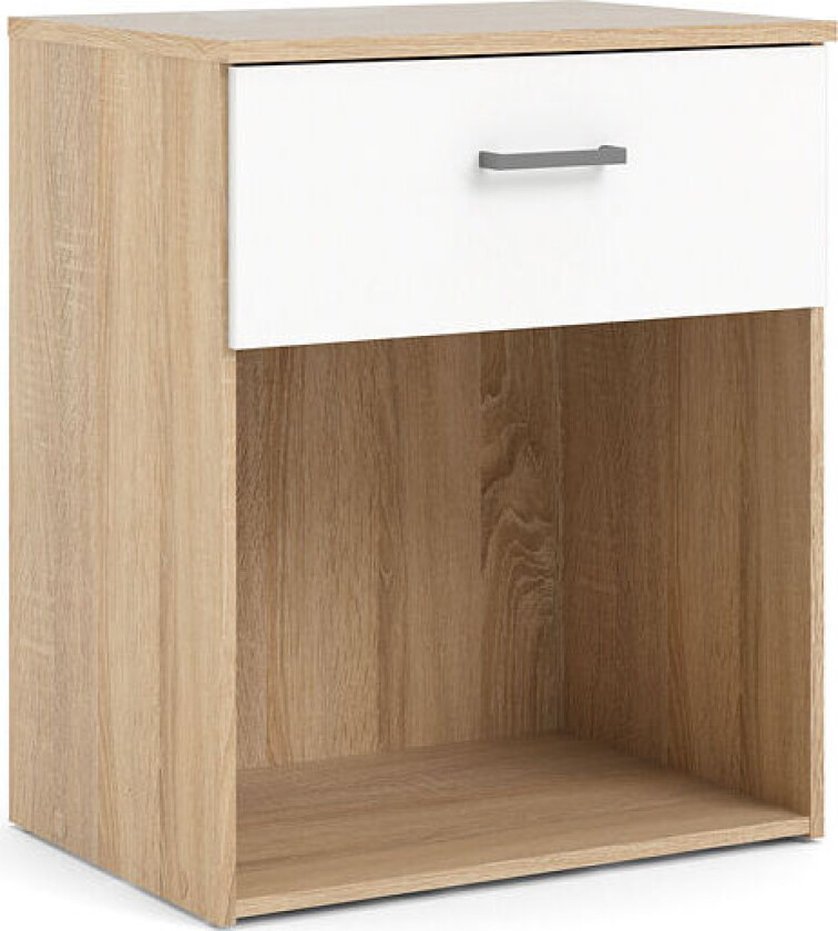 Spell Nattbord 1 skuff, 1 hylle eik dekor, hvit.