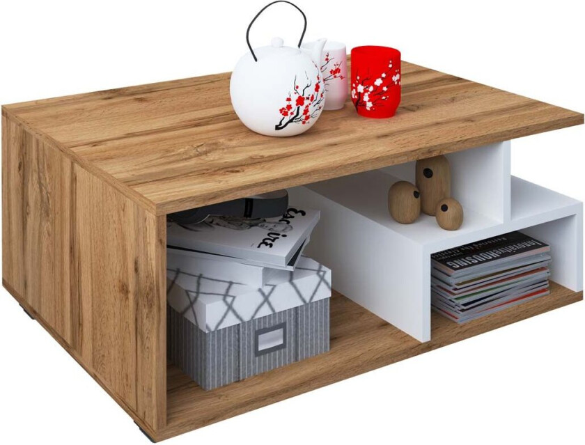 Sulas sofabord 4 hyller hvit, eik dekor.