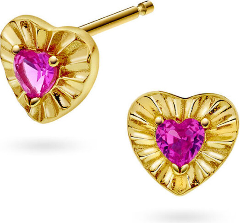 , Øredobber til barn i 925 forgylt sølv med zirkonia og hjerte
