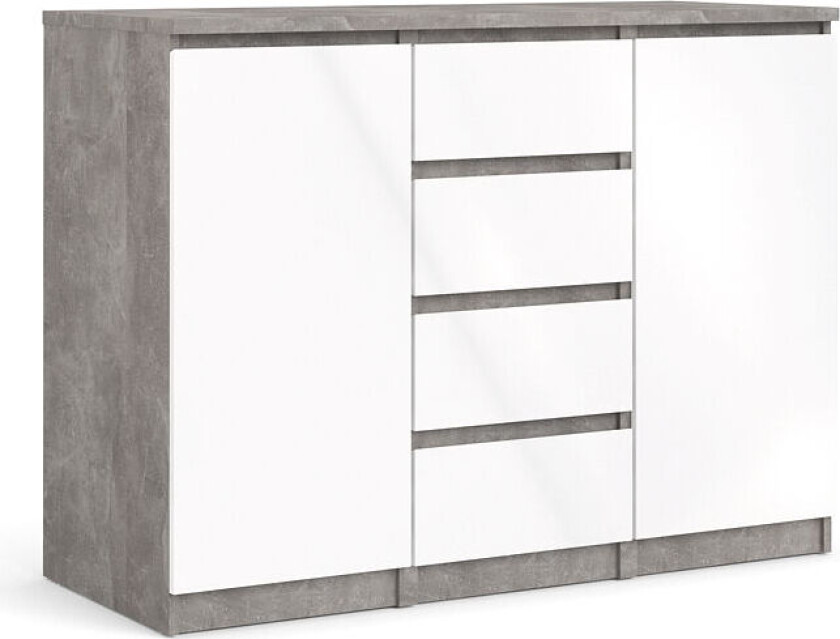 Nada skjenk 2 dører og 1 skuff, betong dekor,hvit høyglans.