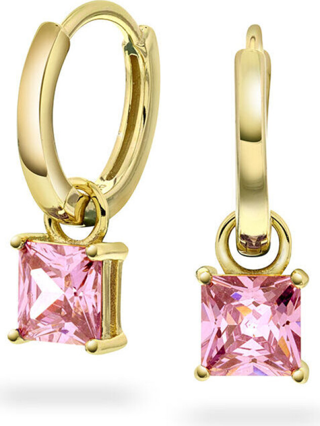 , Øreringer i forgylt sølv med rosa zirkonia
