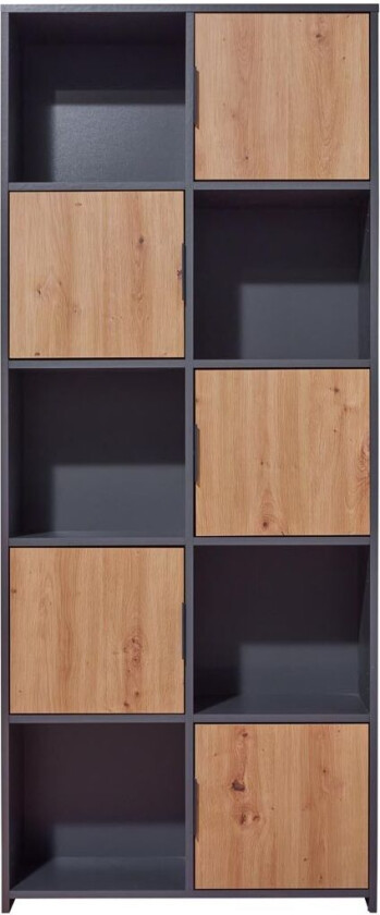 Pepeto hylle 5 dører, 5 hyller grå, Artisan eik dekor.