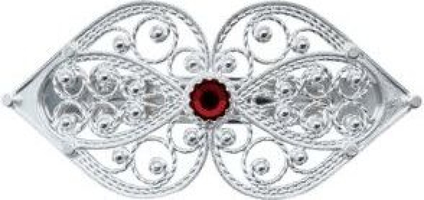 Hårspenne i 830 hvitt sølv med rød sten