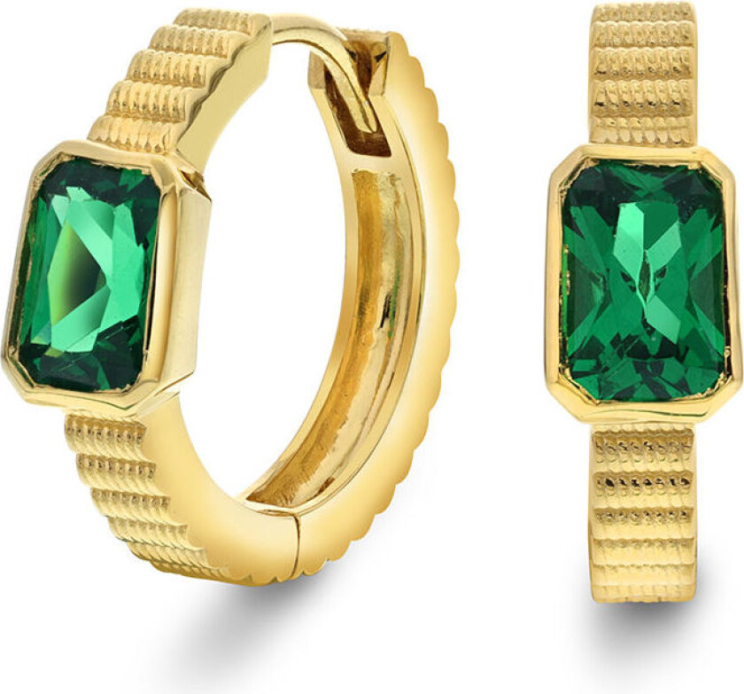 , Øreringer i forgylt 925 sølv med grønn zirkonia
