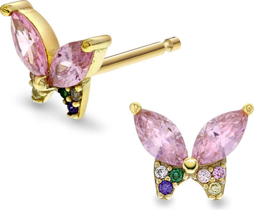 , Øredobber til barn i forgylt sølv med zirkonia og sommerfugl