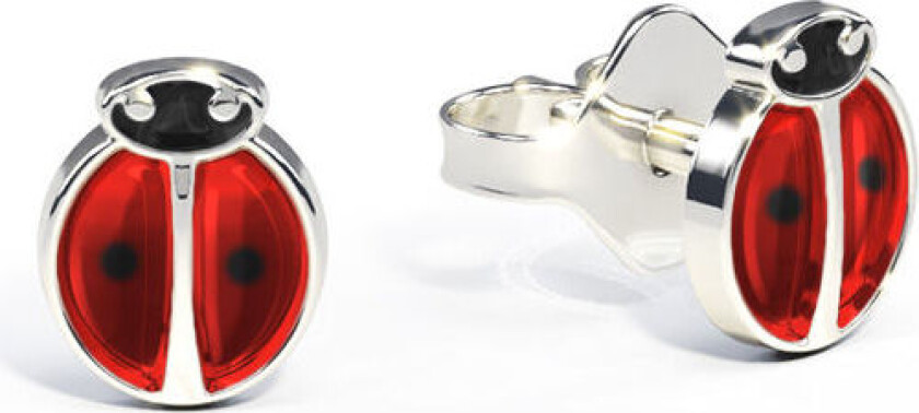 Pia&Per, Øredobber i 925 sølv med rød emalje marihøne