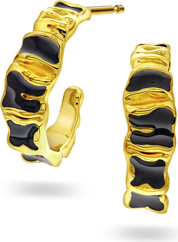 Bilde av Shapes by Gulldia, Aura øreringer i 925 forgylt sølv med struktur og sort emalje