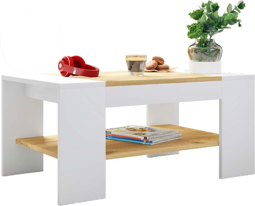 Bonza sofabord 1 hylle hvit, eik dekor.