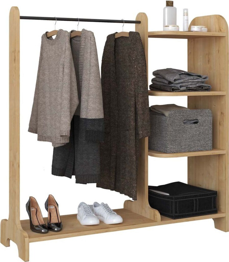 Lempu garderobeskap hylle med hengerstang 4 hyller eik dekor.