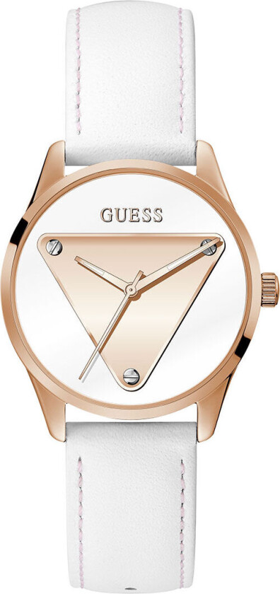 Guess Casual Life, Dameklokke i roséfarget stål med hvit skinnrem