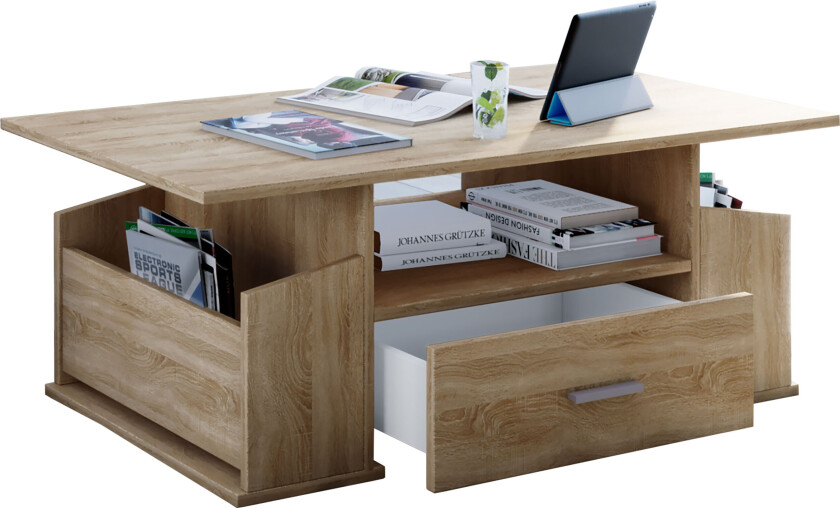Junata sofabord 1 skuff, 2 rom, 1 hylle Sonoma eik dekor.