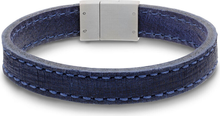 Armbånd i stål med blå skinnrem