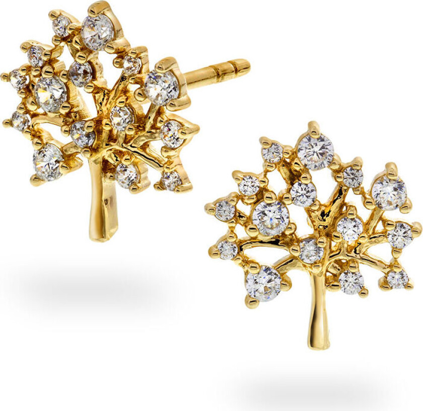 Bilde av , Øredobber i 585 gult gull med zirkonia og livets tre