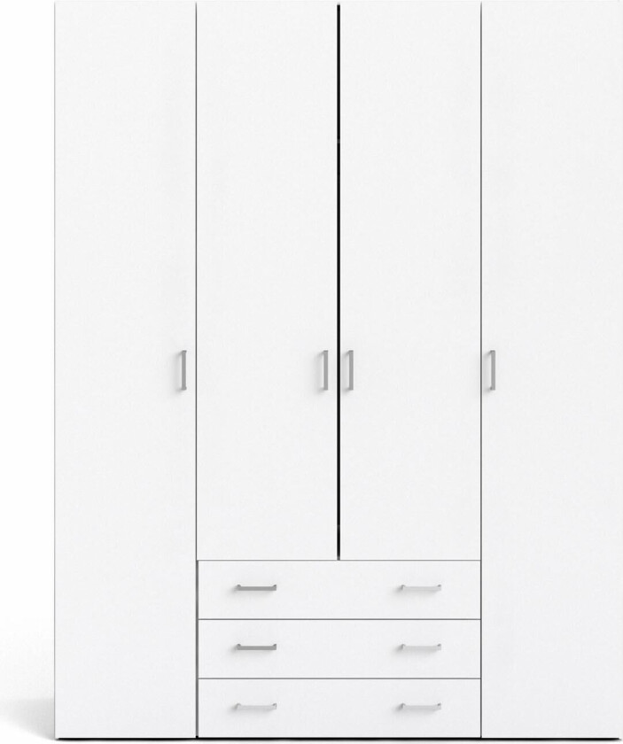 Spell garderobeskap 4 dører og 3 skuffer hvit.