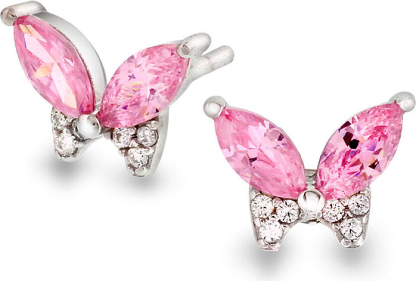 , Øredobber til barn i sølv med zirkonia og sommerfugl