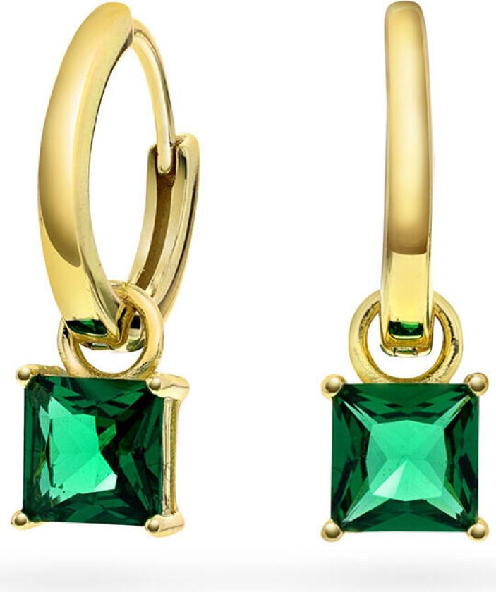 , Øreringer i forgylt sølv med grønn zirkonia