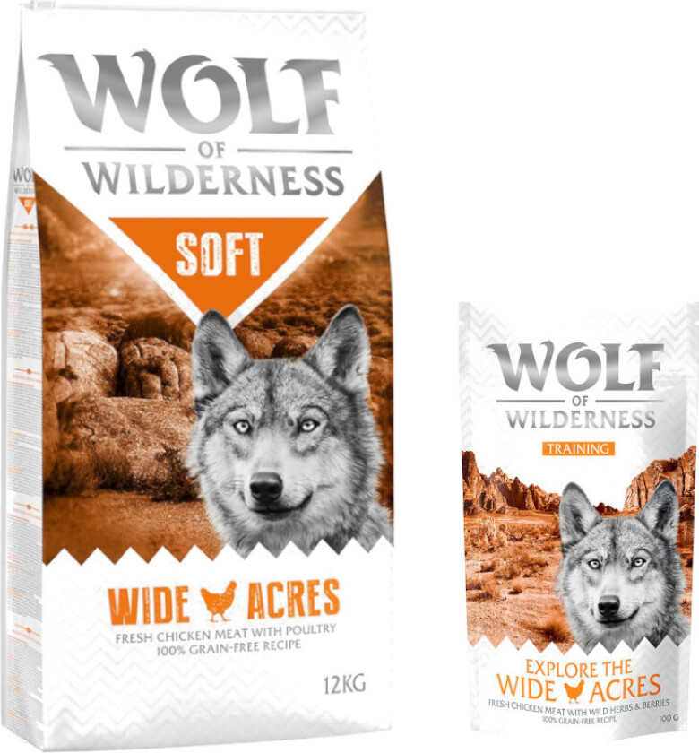 100 kr rabatt! 12 kg Wolf of Wilderness - Soft Wide Acres - Kylling