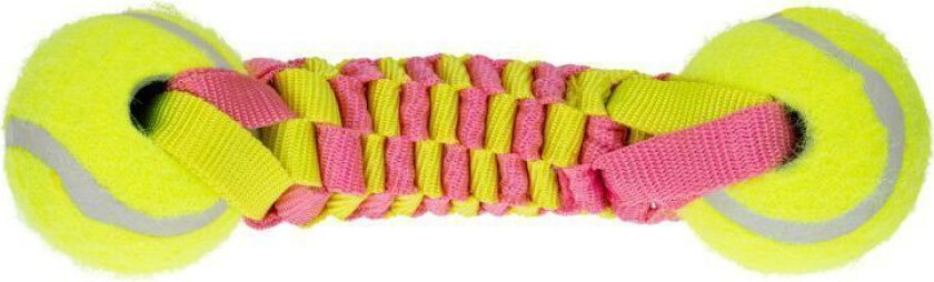 Biteleke i Flettet Nylon m/to tennisballer XL | Gul/Rosa