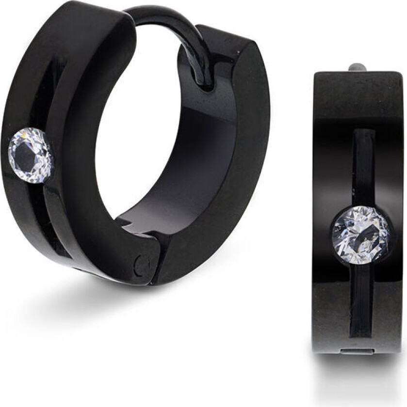 , Øreringer i sort stål med zirkonia