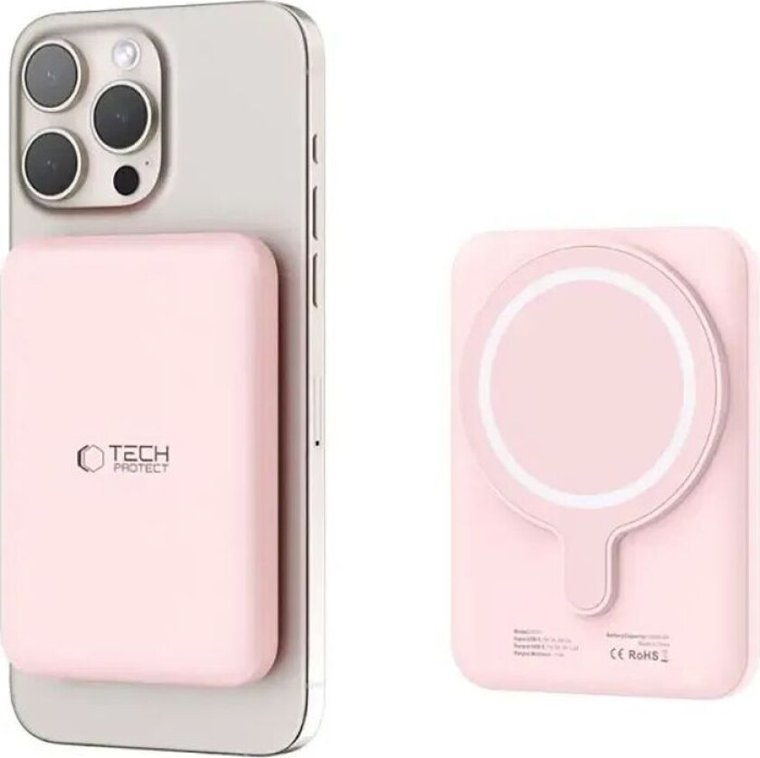 Tech-Protect Trådløs Powerbank 5000 mAh - MagSafe Kompatibel - Rosa