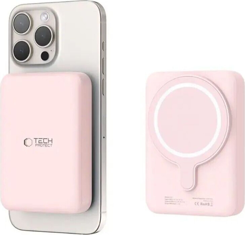 Tech-Protect Trådløs Powerbank 10000 mAh - MagSafe Kompatibel - Rosa