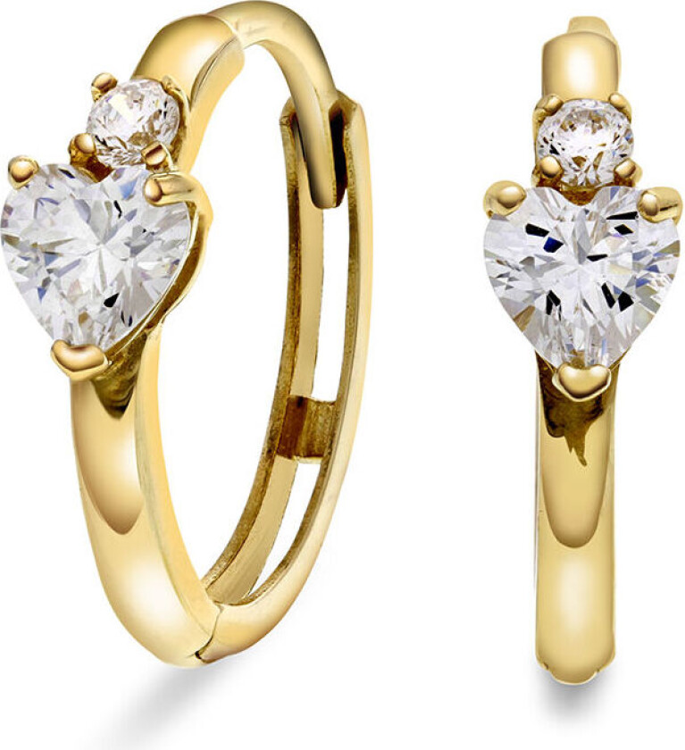 , Øreringer i 585 gult gull med zirkonia