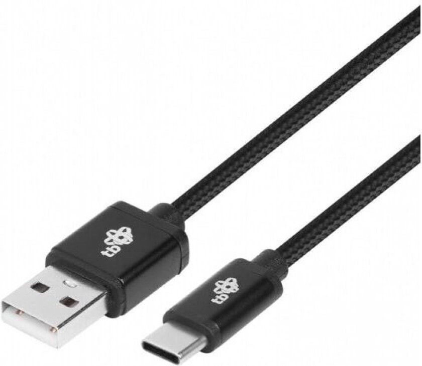 USB-USB C kabel 3 m. svart ledning