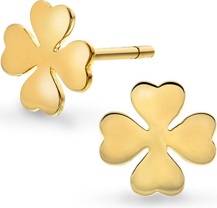 , Øredobber til barn i 585 gult gull med firkløver