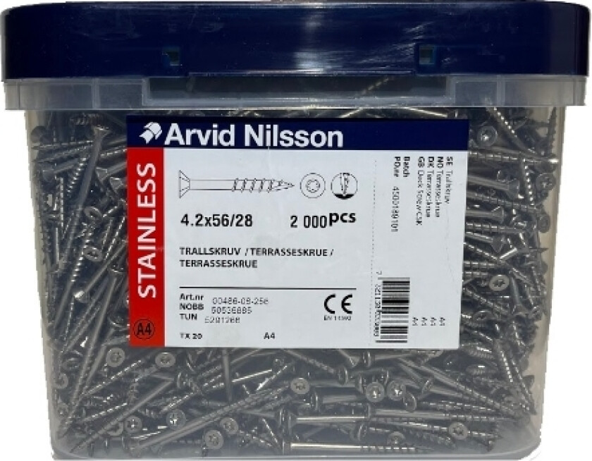 Terrasseskrue A4 4,2 x 56 mm. Eske 2000 stk.