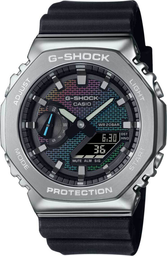G-Shock Rainbow Brick Wall Edition GM-2100RW-1AER - Anadigi - Sølv - Herreklokker - Resin - Mineral