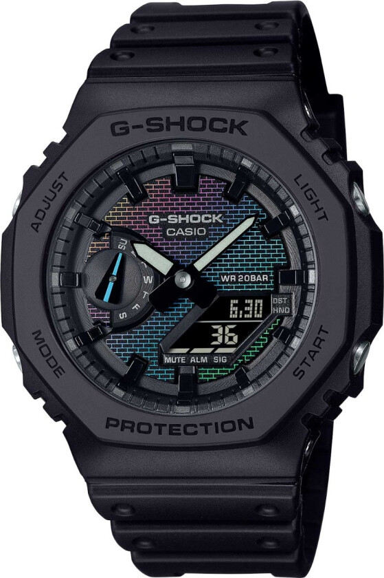 G-Shock Rainbow Brick Wall Edition GA-2100RW-1AER - Anadigi - Sort - Herreklokker - Resin - Mineral