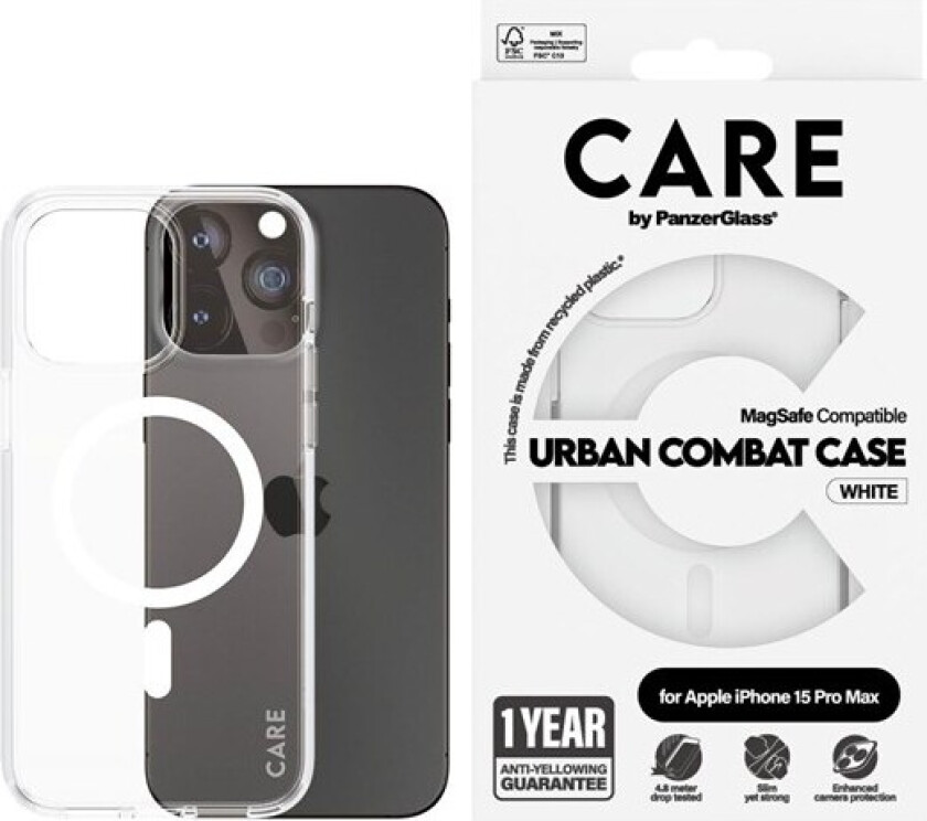 Flagship Case Transparent Urban Combat w. White MagSafe iPhone 15 Pro Max