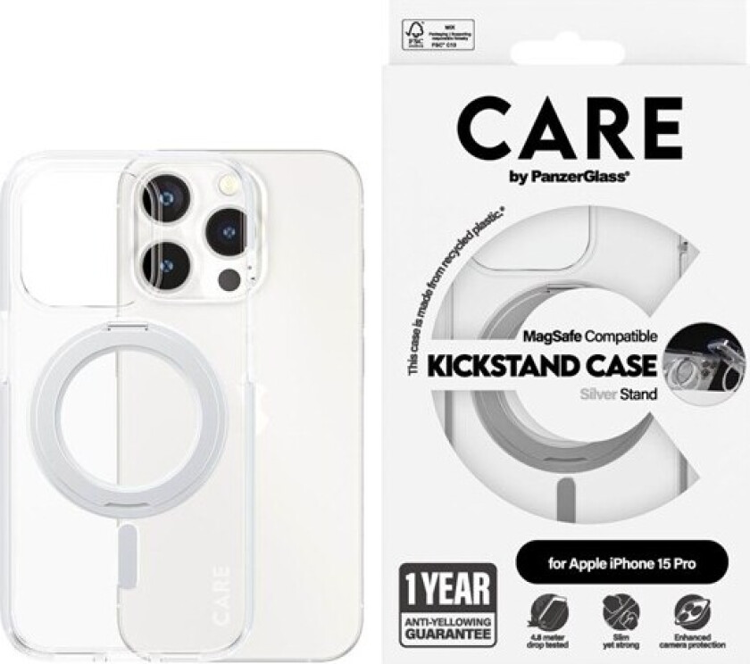 Feature Case Transparent w. Silver Kickstand & MagSafe iPhone 15 Pro