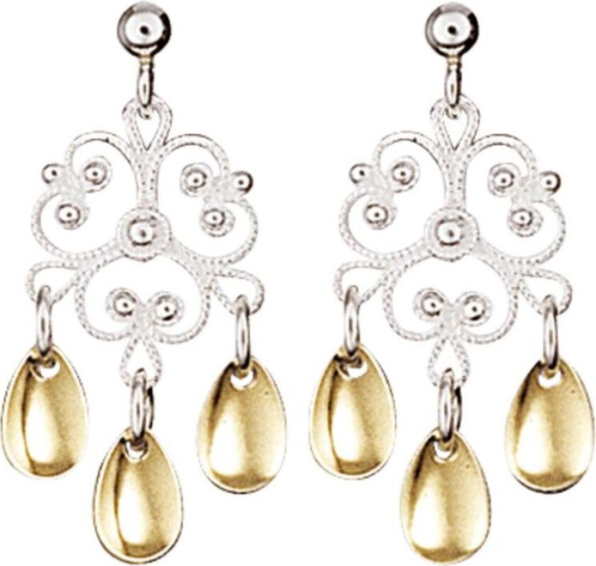 Øredobber i 830 hvitt og forgylt sølv