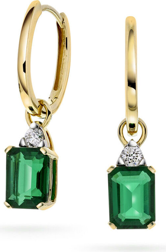 Michelle, øreringer i 585 gult gull med diamanter 0,16 ct og hydrotermisk smaragd