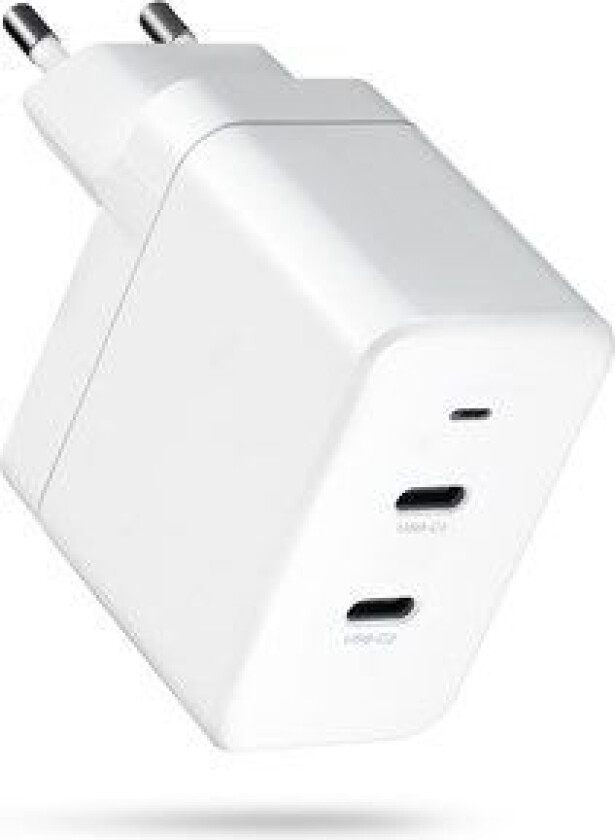 65W GaN 2-ports Dual USB-C hvit