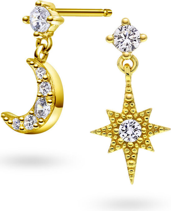 Shapes by Gulldia, Star øredobber i forgylt 925 sølv med zirkonia