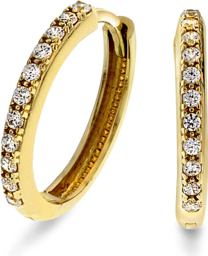 , Øreringer i 585 gult gull med zirkonia