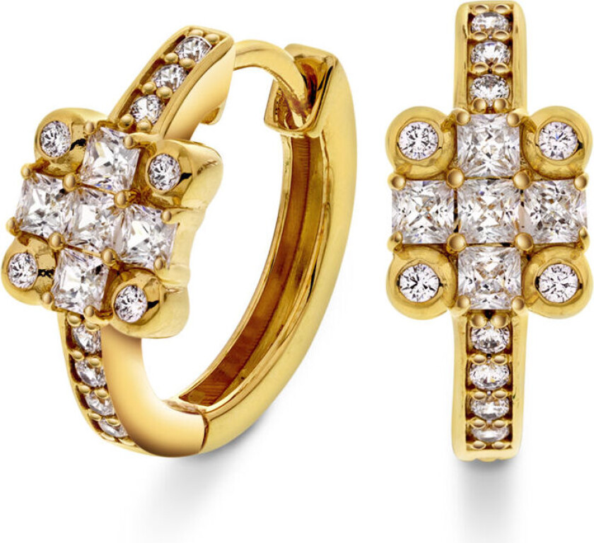 , Øreringer i forgylt 925 sølv med zirkonia