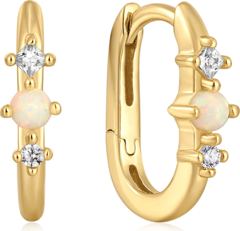 Ania haie, Ovale øreringer i forgylt 925 sølv med zirkonia og opal