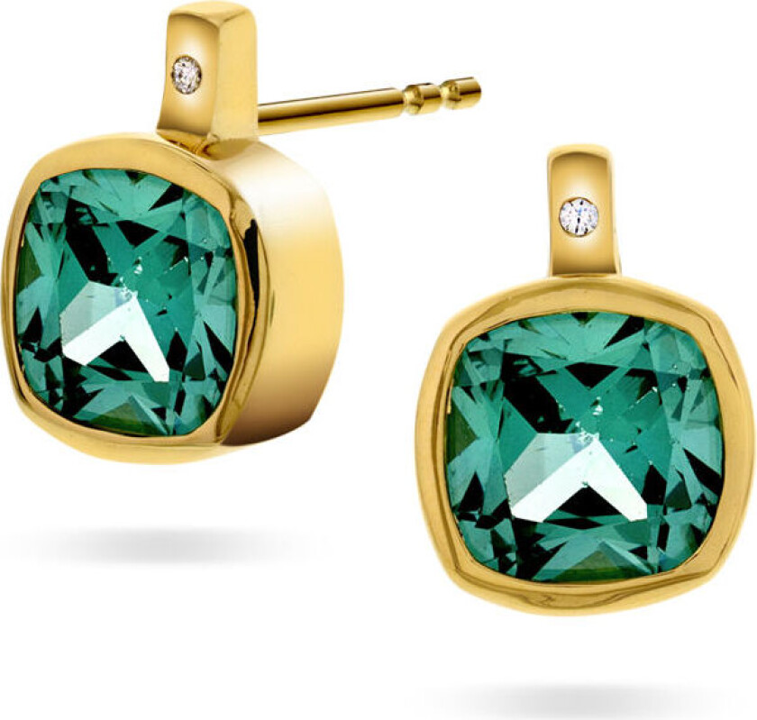 , Øredobber i forgylt 925 sølv med grønn zirkonia
