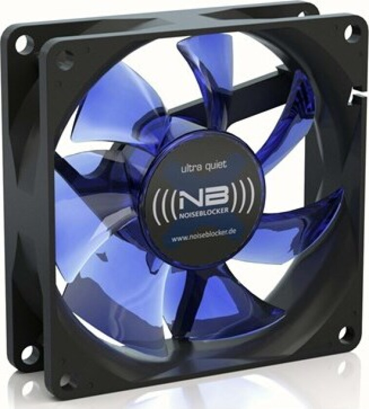 BlackSilentFan X-1 - Kabinettvifte - 80mm - Svart med blå vinger - 10 dBA