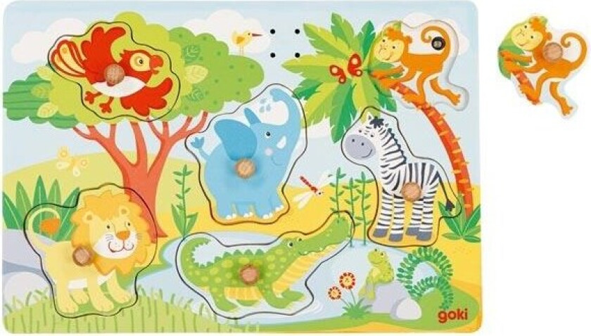Wooden Stud Puzzle Zoo with Sound 6 pcs. Tre