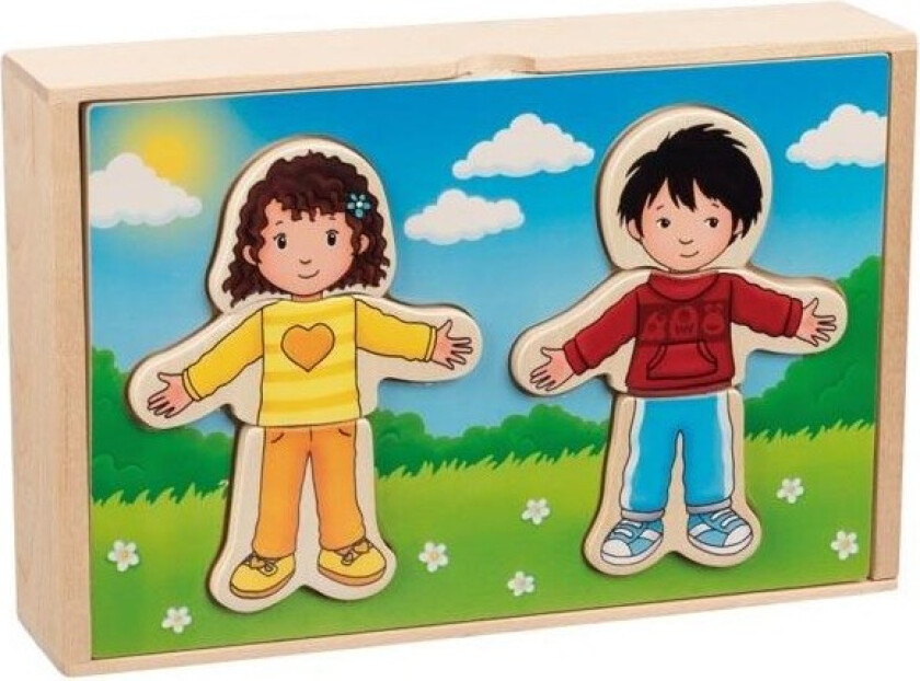 Wooden Dress Up Puzzle Boy and Girl in Wooden Box 36 pcs. Tre