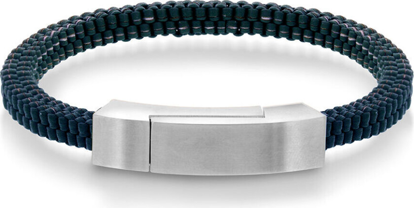 Armbånd i stål med blå skinnrem
