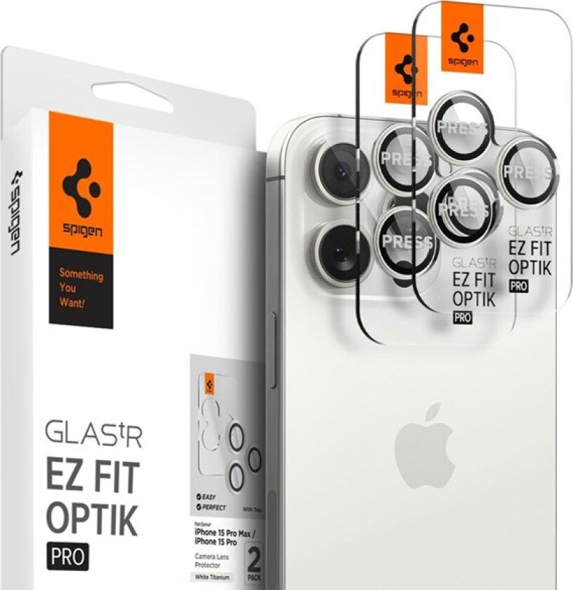 Glass tR EZ Fit Optik Pro 2 Pack white titanium - iPhone 15 Pro/15 Pro Max