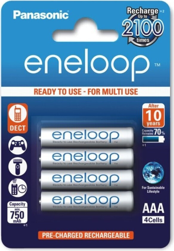 Eneloop BK-4MCCE Nødlader - Hvit - 750 mAh