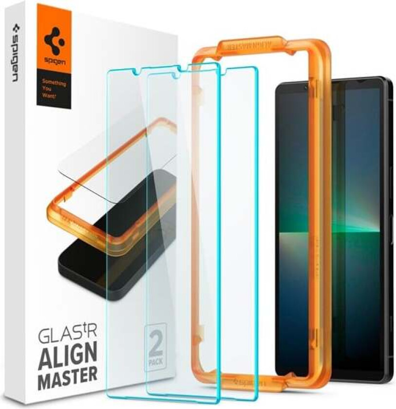 Sony Xperia 5 V Spigen Alignmaster Glas.tR Skjermbeskytter 2. Stk - Case Friendly - Genomskinlig