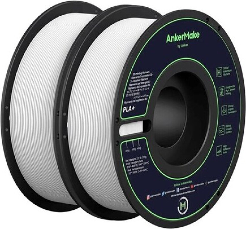 Make - 2-pack - white - glossy - PLA+ filament - PLA+ filament Hvit