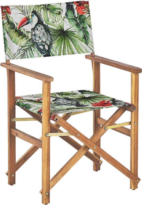 Sett med 2 Hagestoler Lys Akasietre Tukanmønster Stoff Sete Tilbakelent Sammenleggbar